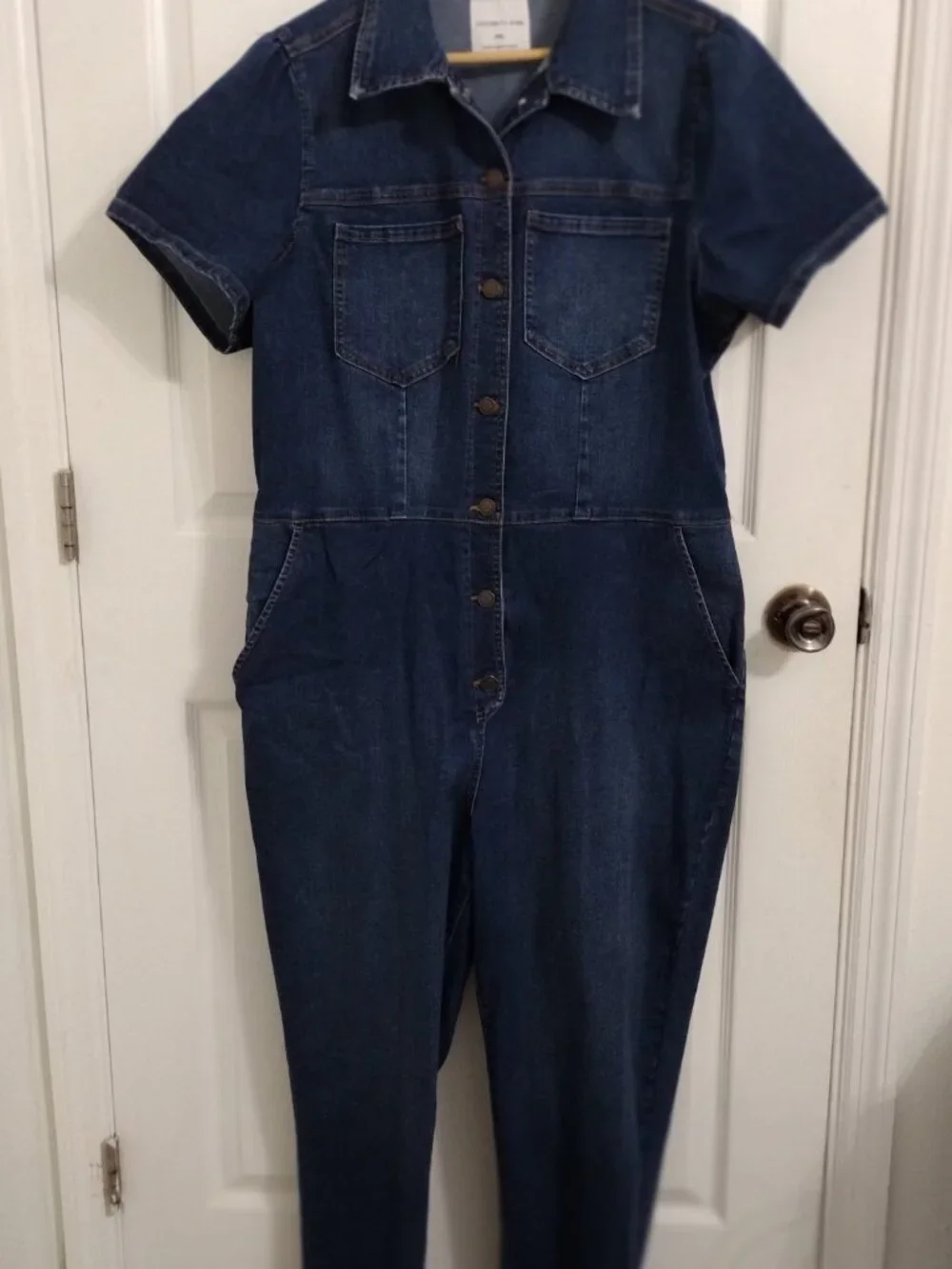 Celebrity Pink Denim Cargo Boilersuit Jumpsuit XXL Stretch Blue One Piece - Picture 4 of 9